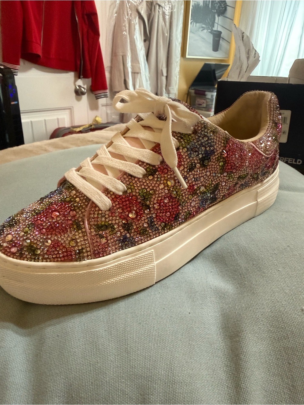 Betsey Johnson Pink Multicolor Crystal Embellished Bag Sneakers - Picture 7 of 13